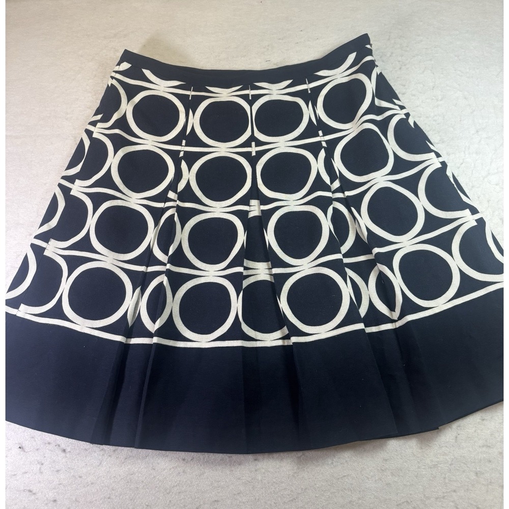 Ann Taylor Navy Blue White Geometric Circle Print Pleated Skirt Size 10 Career